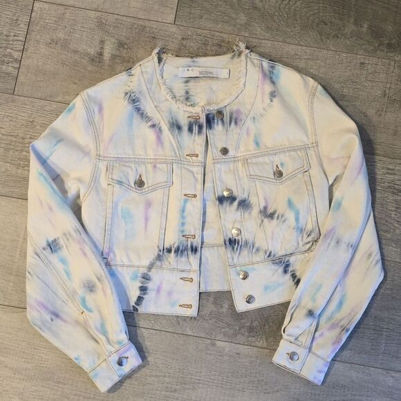 IRO tie dye denim jacket sz 8 Paris France - Picture 1 of 8